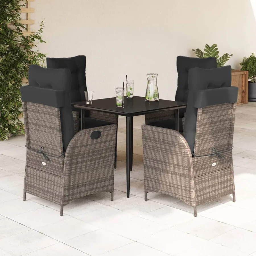 Ensemble à manger de jardin 5 pcs coussins gris résine tressée