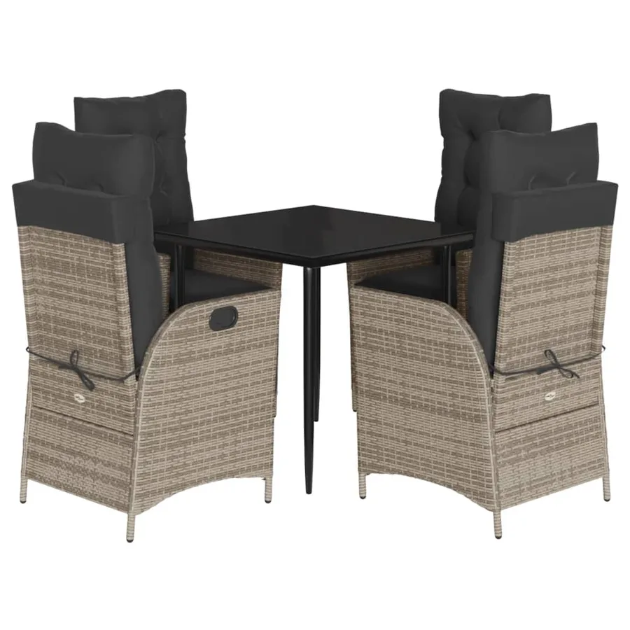 Ensemble à manger de jardin 5 pcs coussins gris résine tressée - 2