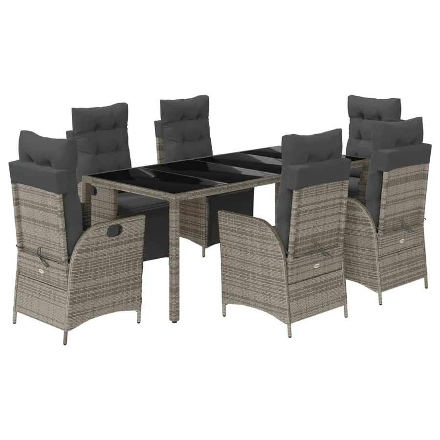 Ensemble à manger de jardin et coussins 7 pcs gris rotin - 2