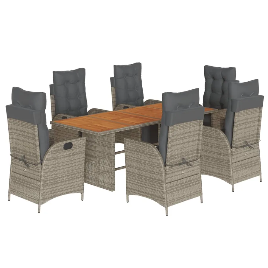 Ensemble à manger de jardin et coussins 7 pcs gris rotin - 2