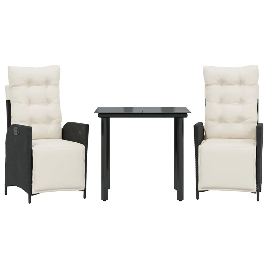 Ensemble à manger de jardin avec coussins 3 pcs Noir - 2