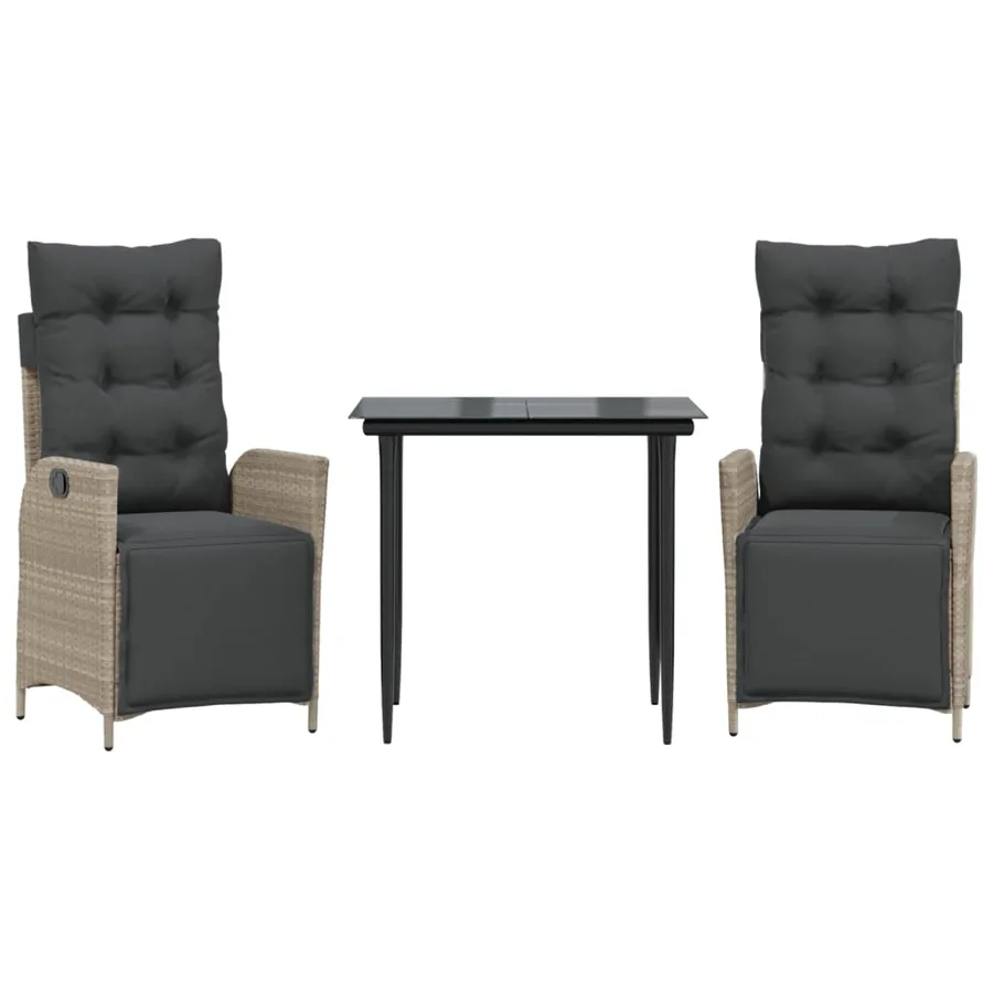 Ensemble à manger de jardin 3pcs coussins gris clair poly rotin - 2