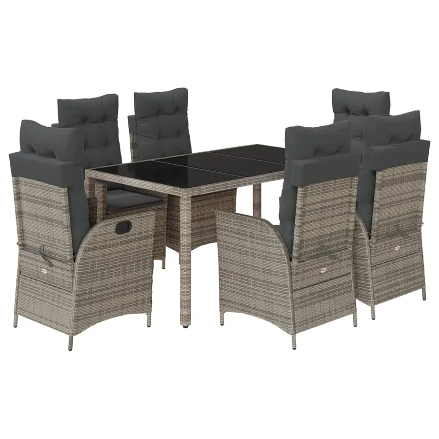 Ensemble à manger de jardin et coussins 7 pcs gris rotin - 2