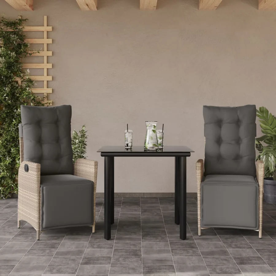 Ensemble à manger de jardin 3pcs coussins gris clair poly rotin