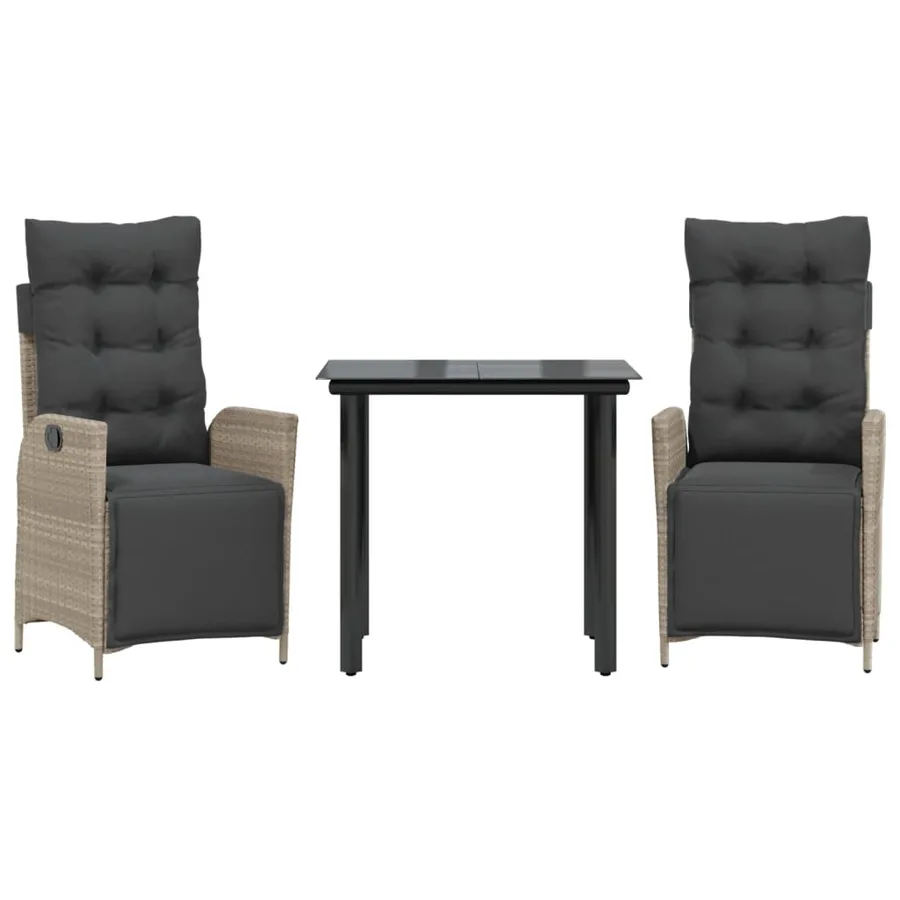 Ensemble à manger de jardin 3pcs coussins gris clair poly rotin - 2