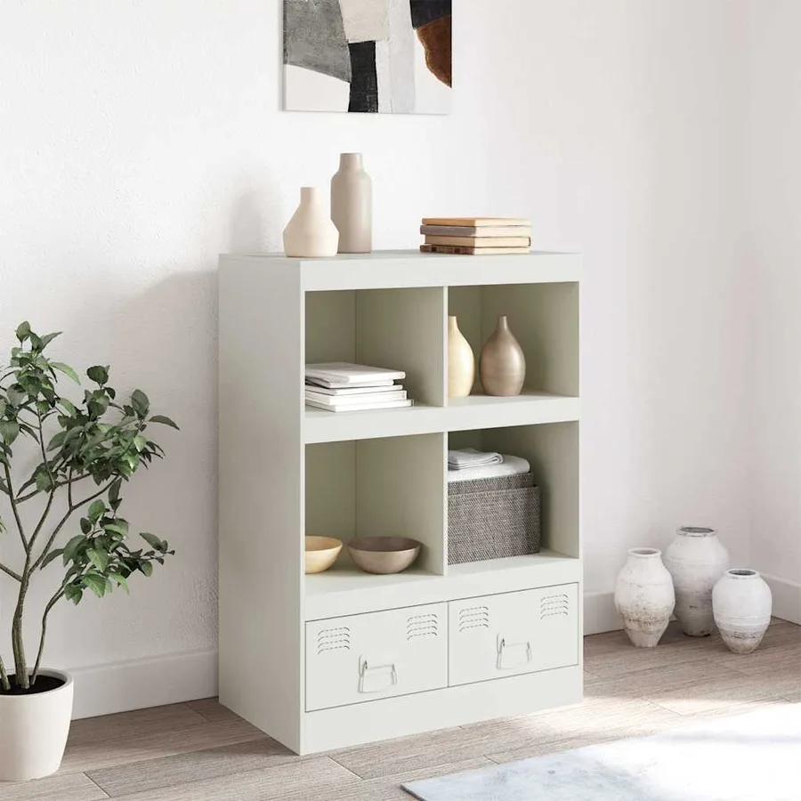 Buffet haut blanc 67x39x95 cm acier - 3
