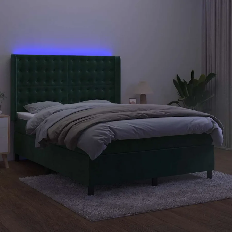 Sommier à lattes de lit matelas et LED Vert foncé 140x200 cm - 3