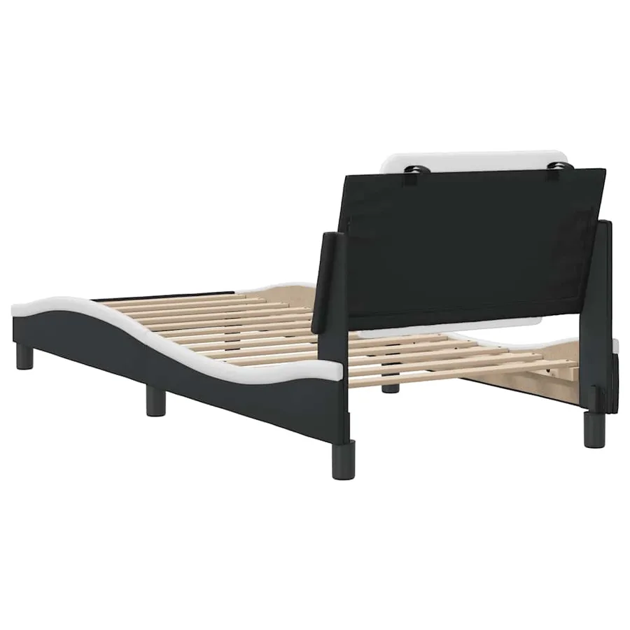 Cadre de lit sans matelas Zadar noir et blanc 90x200 cm similicuir - 6