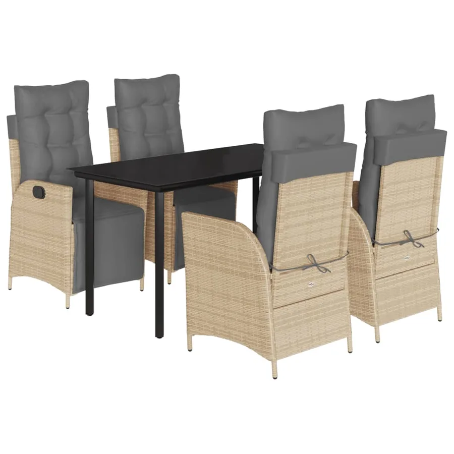 Ensemble à manger de jardin coussins 5 pcs mélange beige rotin - 2