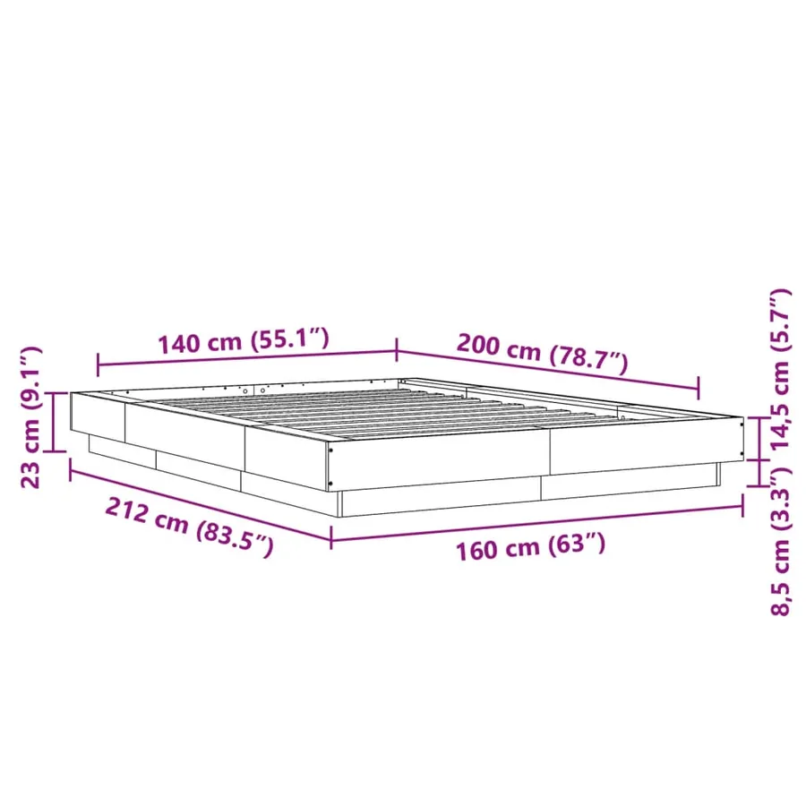 Cadre de lit sans matelas chêne sonoma 140x200 cm - 10