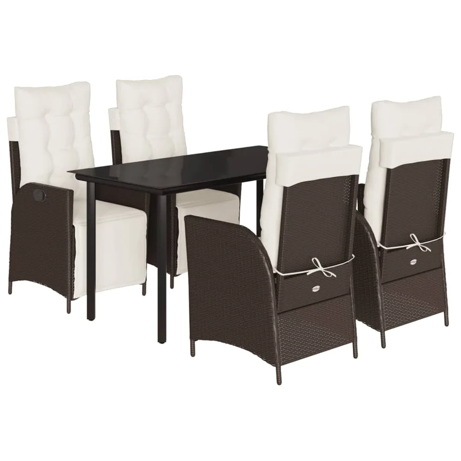 Ensemble à manger de jardin 5 pcs et coussins marron poly rotin - 2