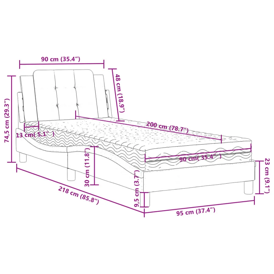 Cadre de lit sans matelas Zadar blanc 90x200 cm similicuir - 11