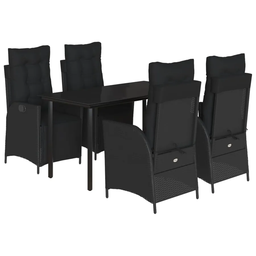 Ensemble à manger de jardin coussins 5pcs Noir Résine tressée - 2