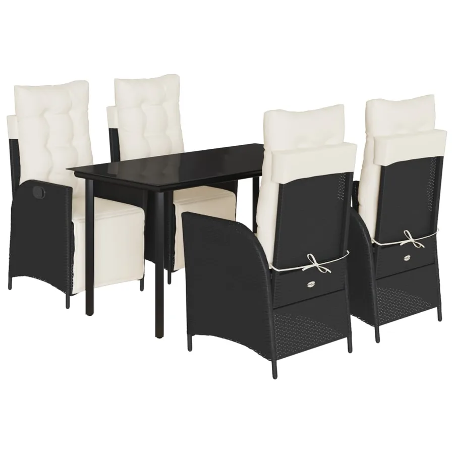 Ensemble à manger de jardin coussins 5pcs Noir Résine tressée - 2