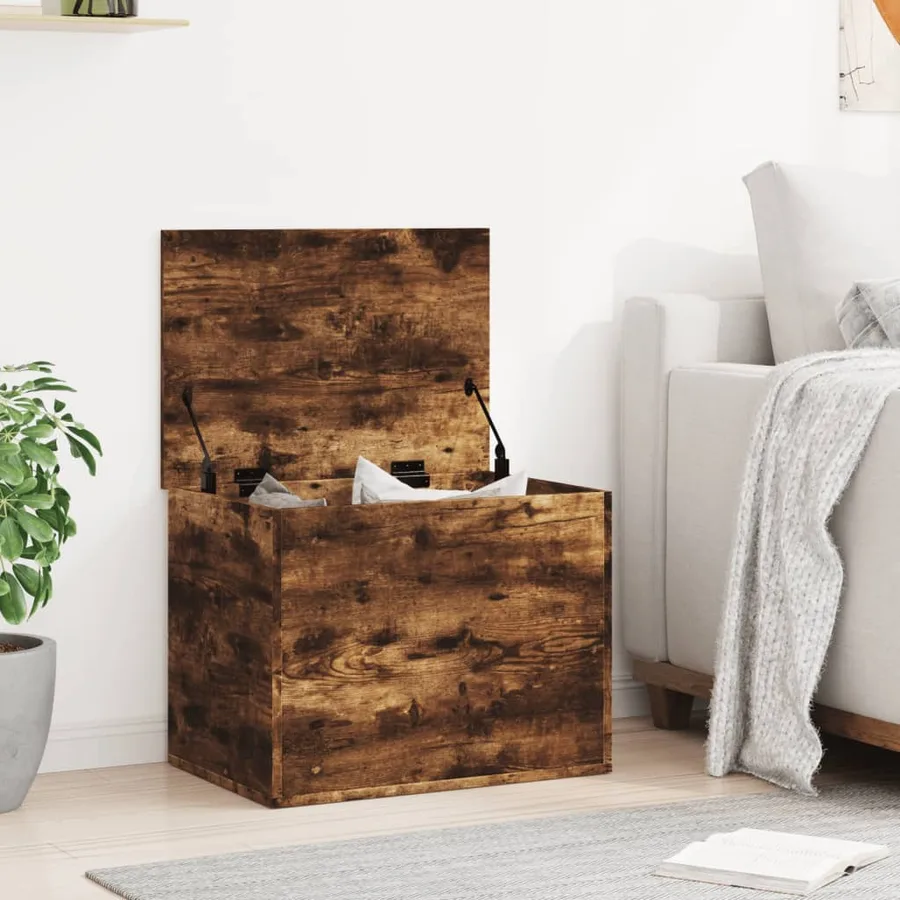 Boîte de rangement chêne fumé 60x42x46 cm bois d'ingénierie - 3