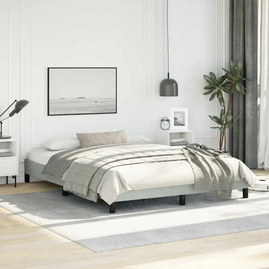 Cadre de lit gris clair 152x203 cm velours - 5