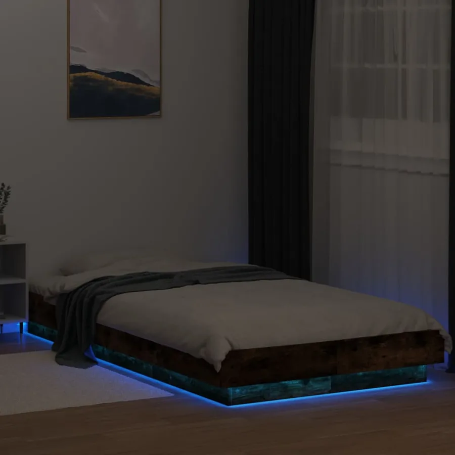 Cadre de lit et lumières LED sans matelas chêne fumé 90x190 cm - 4