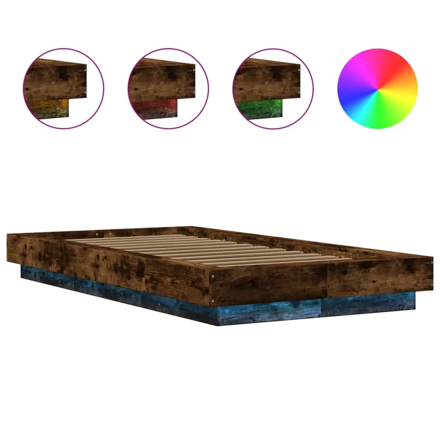 Cadre de lit et lumières LED sans matelas chêne fumé 90x190 cm - 8