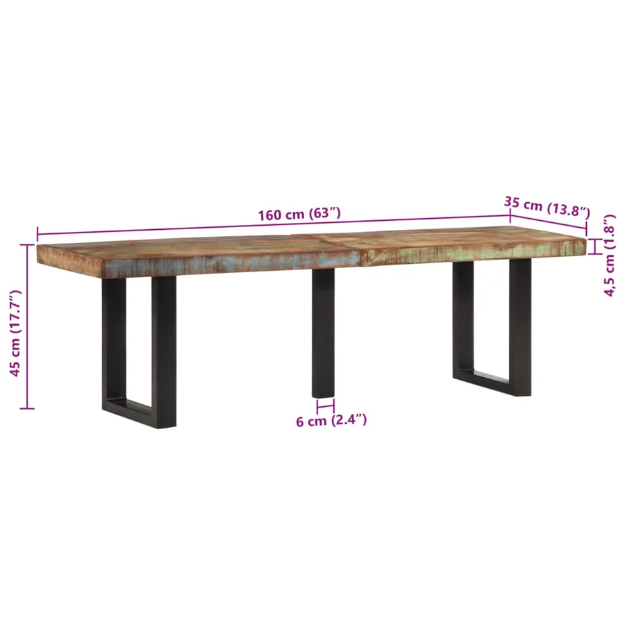 Banc 160 cm bois de récupération massif et acier - 9