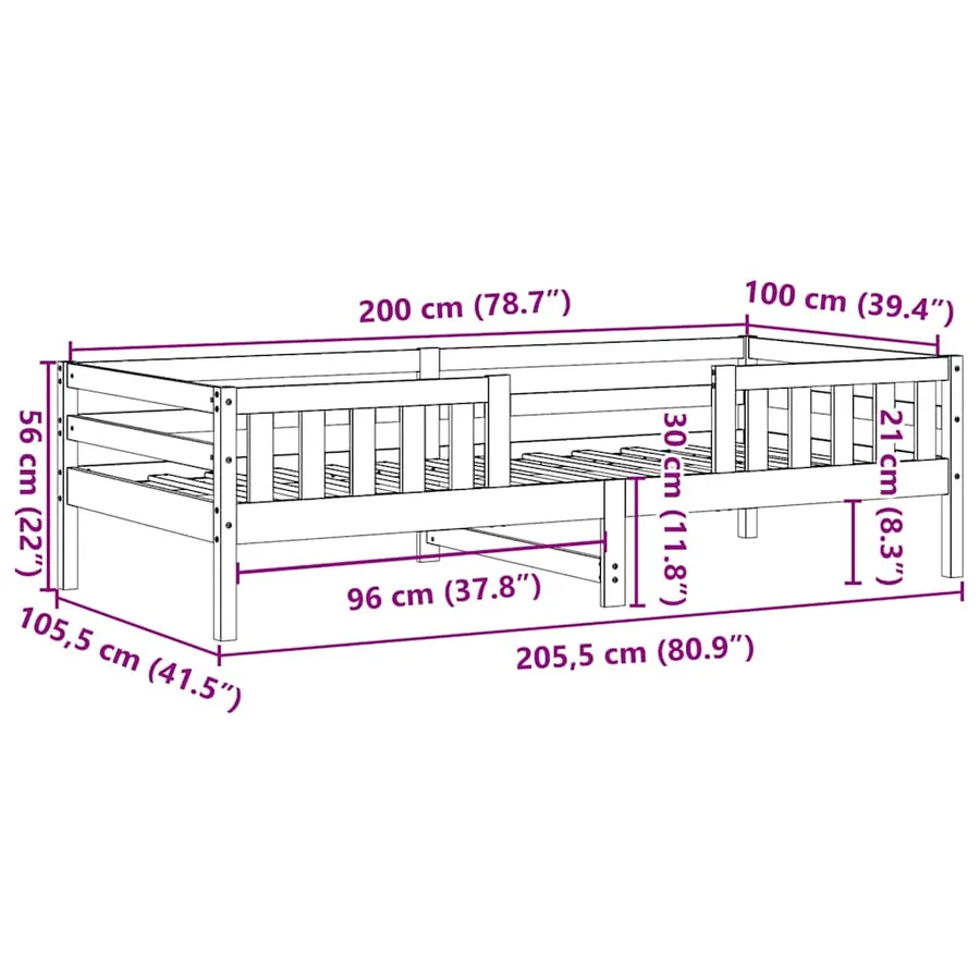Cadre de lit sans matelas cire marron 100x200cm bois pin massif - 9