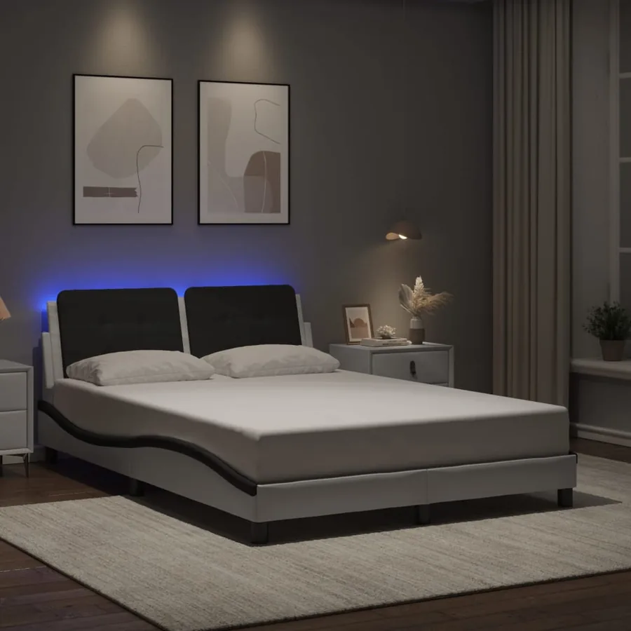 Cadre de lit avec LED sans matelas Zadar blanc et noir 140x200 cm