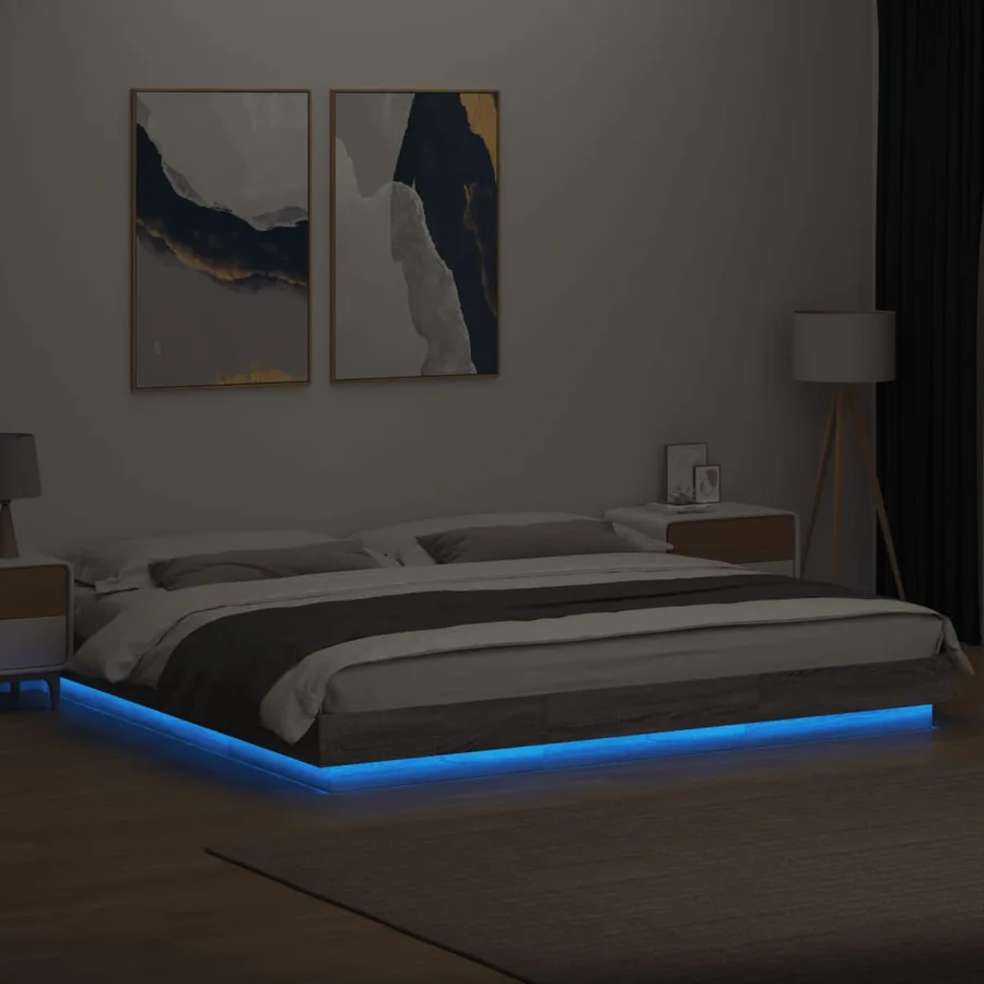 Cadre de lit et lumières LED sans matelas sonoma gris 180x200cm - 4