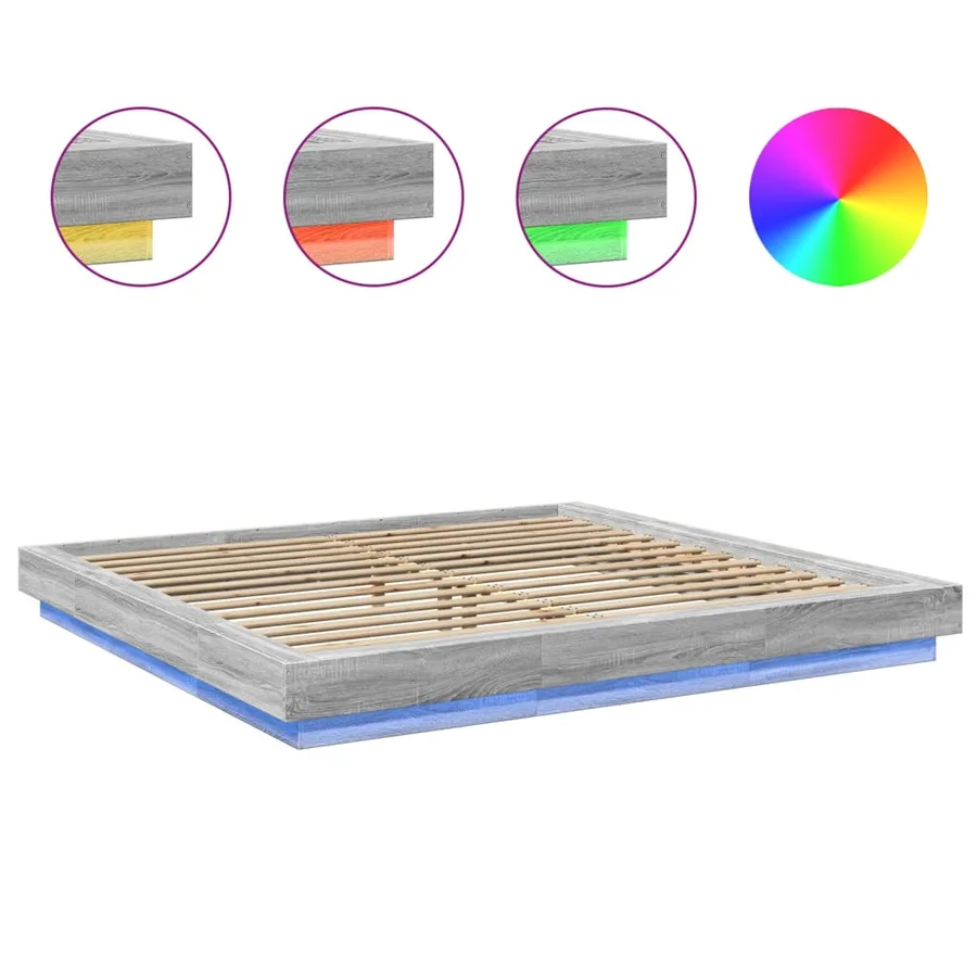 Cadre de lit et lumières LED sans matelas sonoma gris 180x200cm - 8