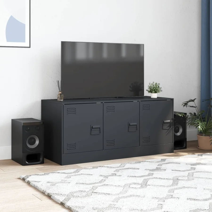 Meuble TV anthracite 99x39x44 cm acier - 3