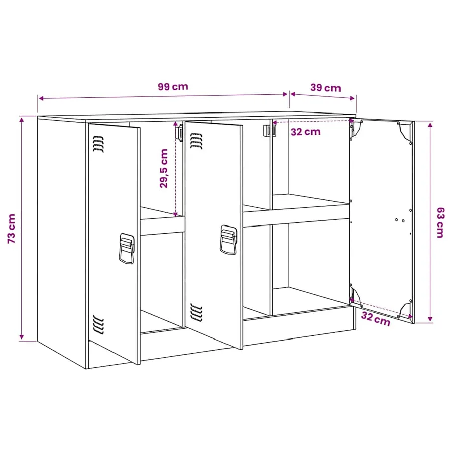 Buffet noir 99x39x73 cm acier - 13