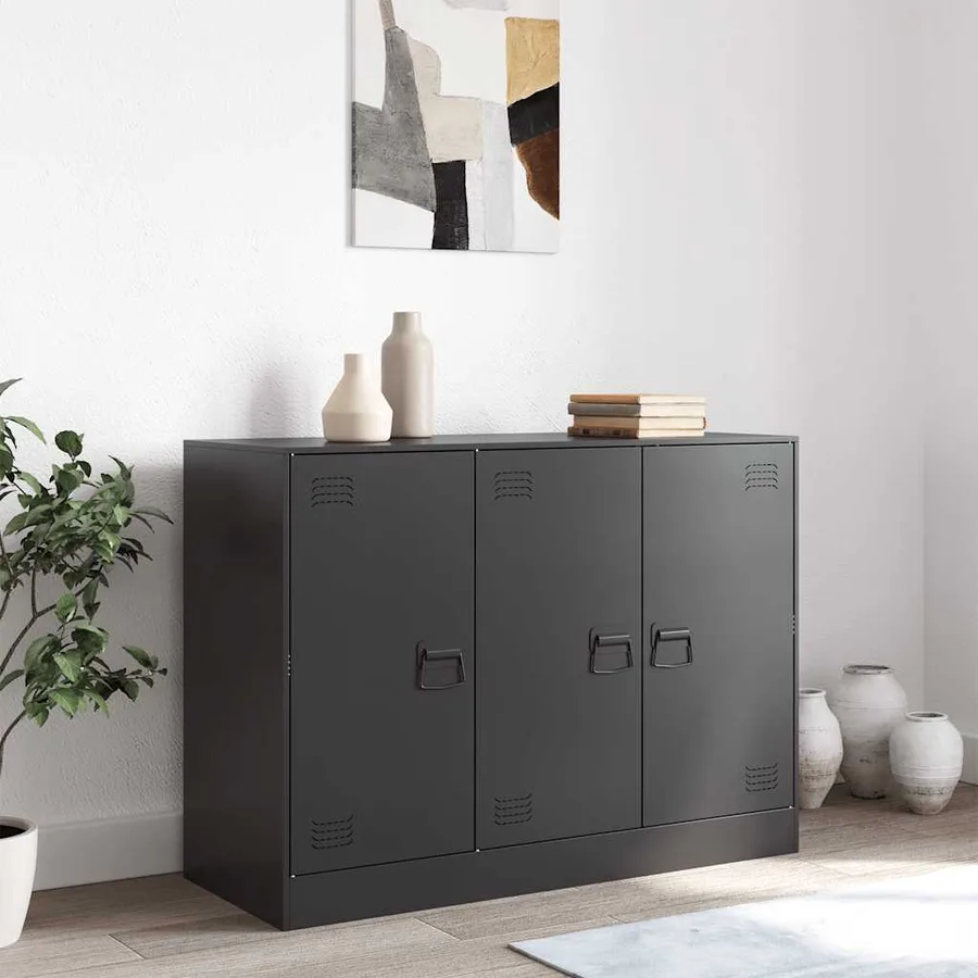 Buffet noir 99x39x73 cm acier - 3