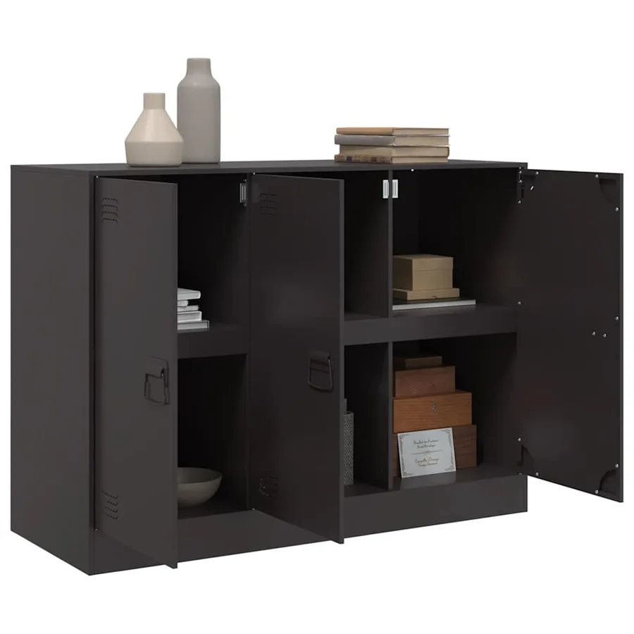 Buffet noir 99x39x73 cm acier - 5