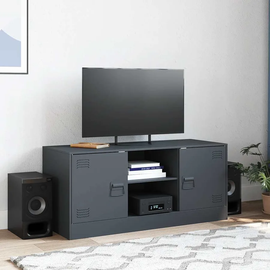 Meuble TV anthracite 99x39x44 cm acier - 3