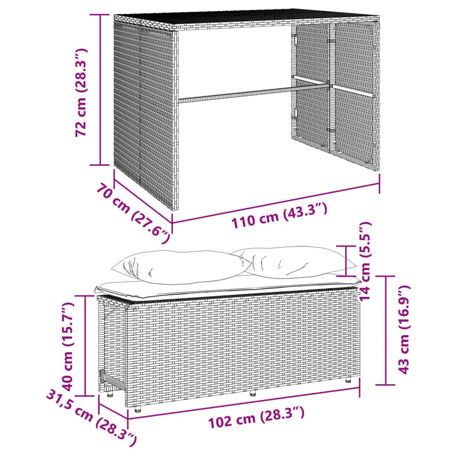 Ensemble à manger de jardin avec coussins 3 pcs Noir - 11