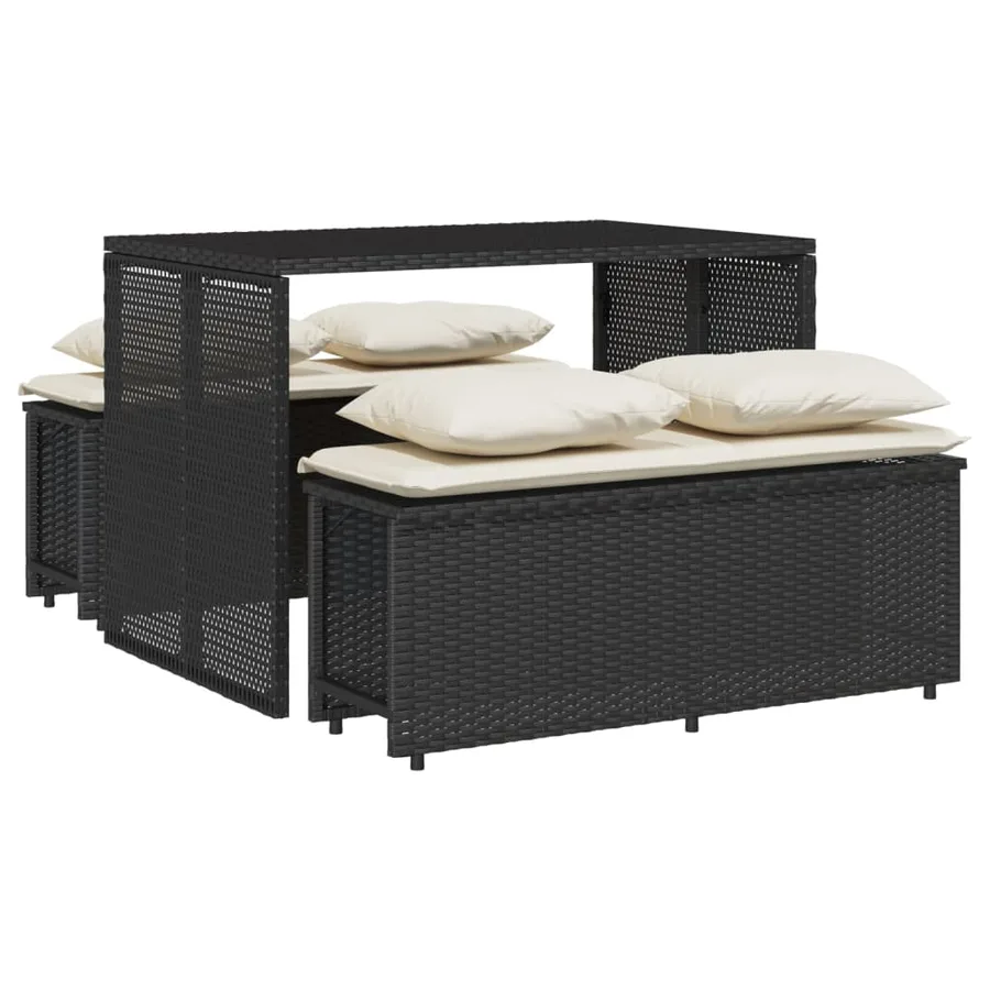 Ensemble à manger de jardin avec coussins 3 pcs Noir - 2
