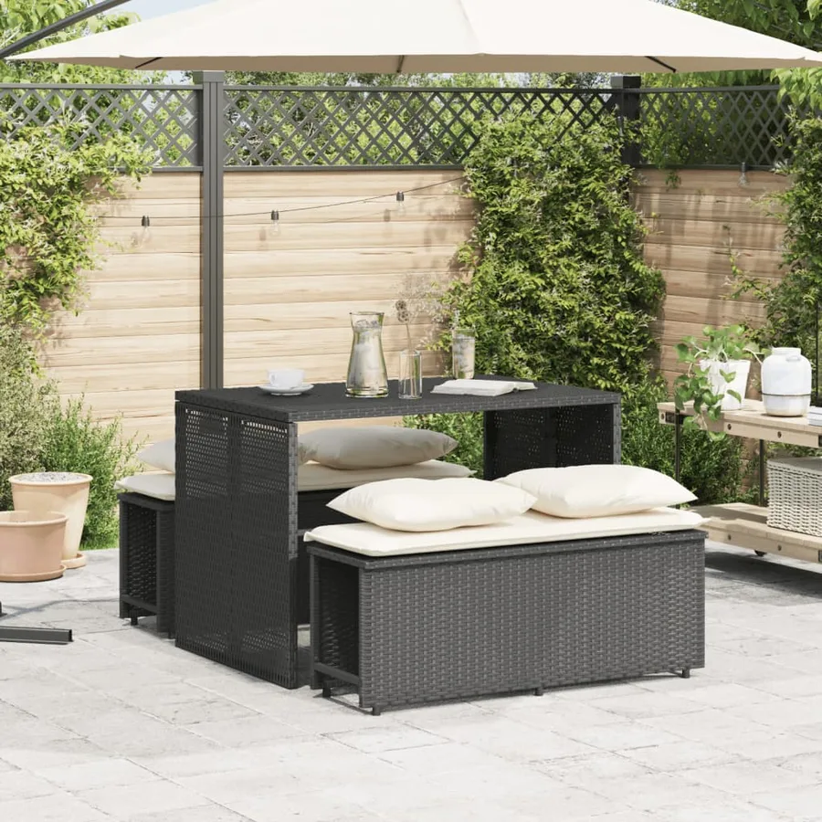 Ensemble à manger de jardin avec coussins 3 pcs Noir - 3