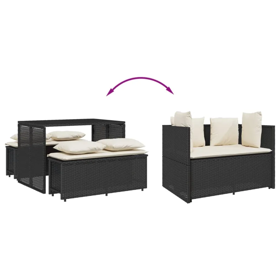 Ensemble à manger de jardin avec coussins 3 pcs Noir - 6
