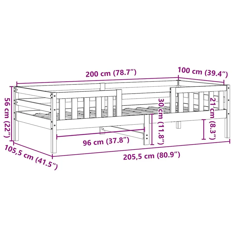 Cadre de lit sans matelas 100x200 cm bois massif de pin - 9