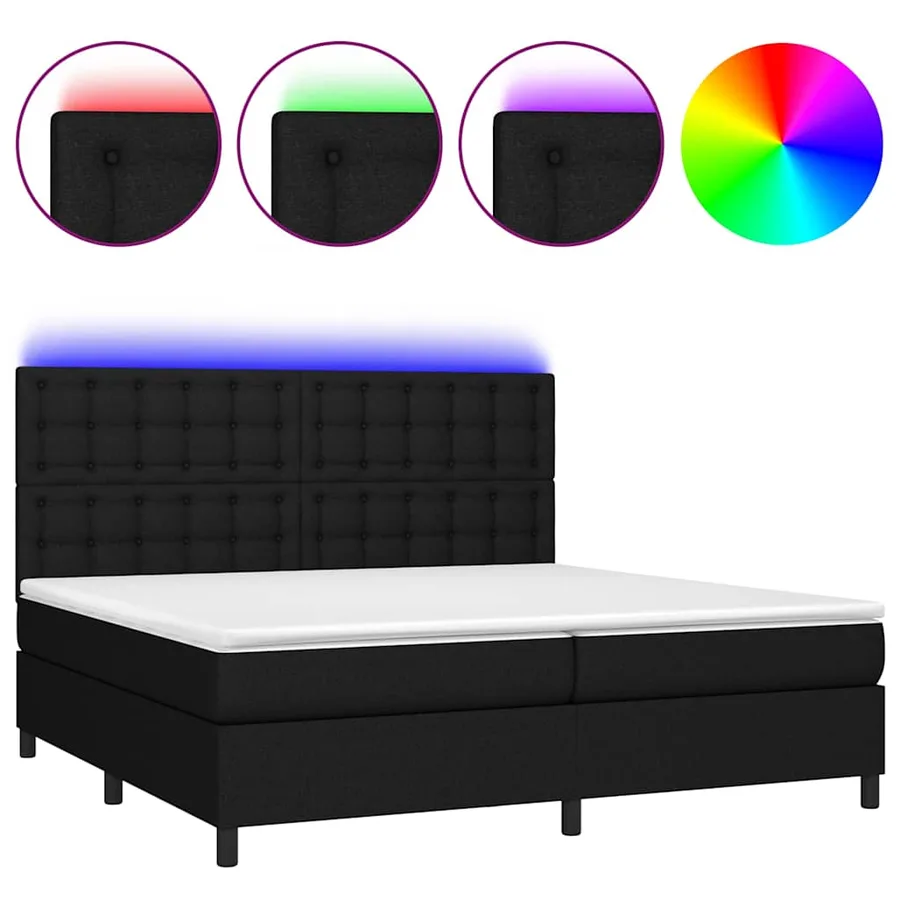 Sommier à lattes de lit et matelas et LED Noir 200x200 cm Tissu - 2