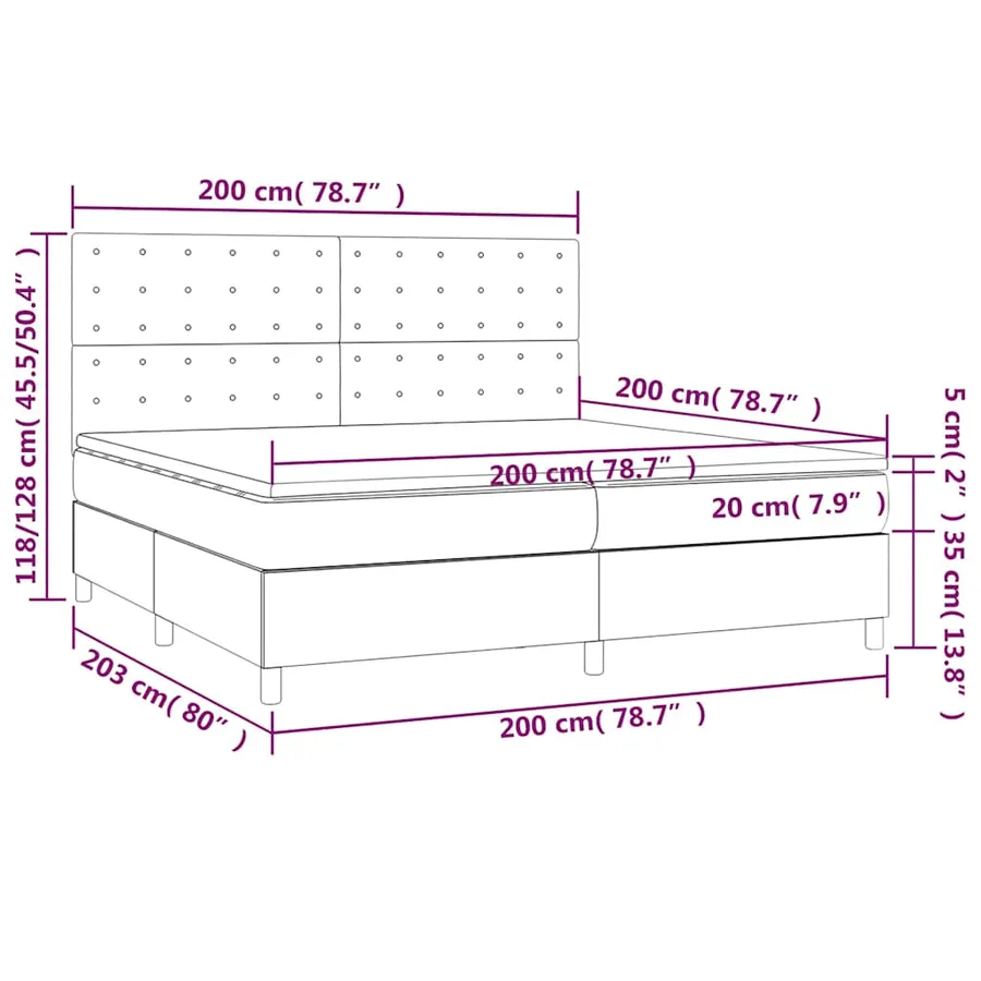 Sommier à lattes de lit et matelas et LED Noir 200x200 cm Tissu - 8