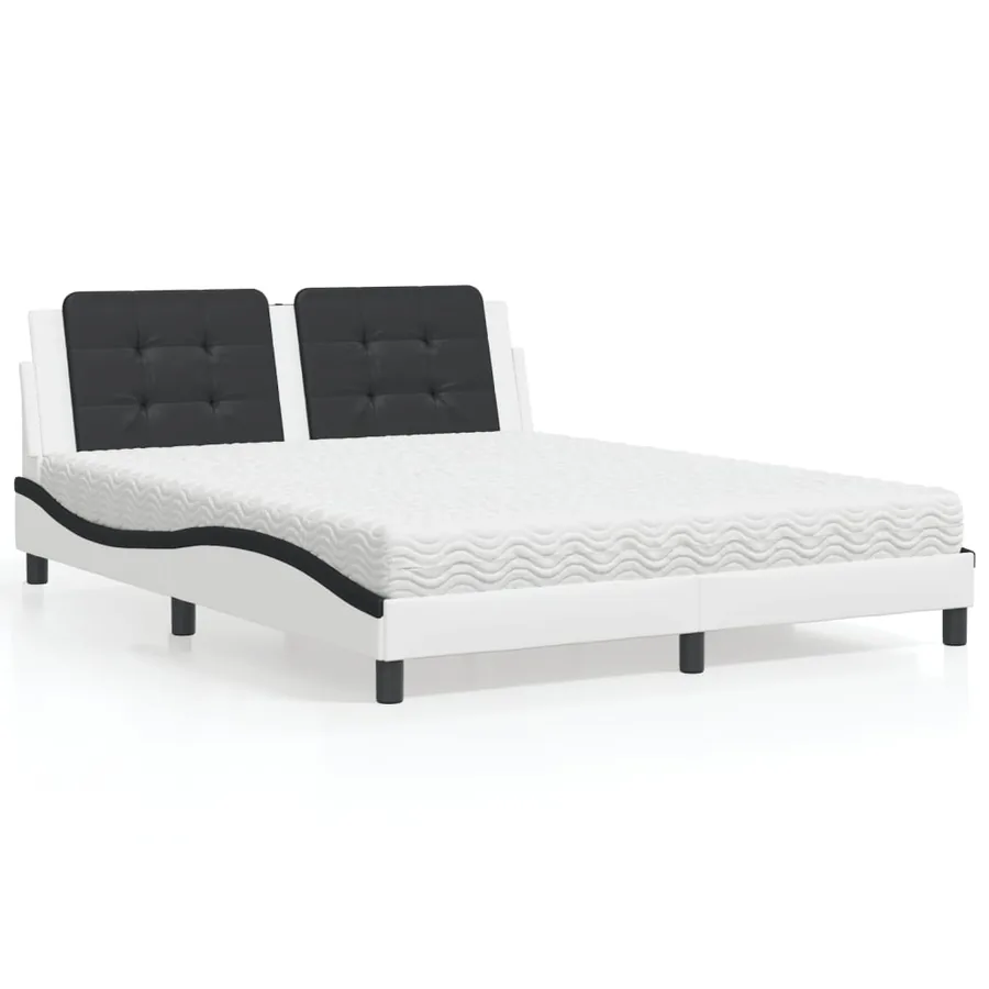 Lit avec matelas Zadar blanc et noir 160x200 cm similicuir