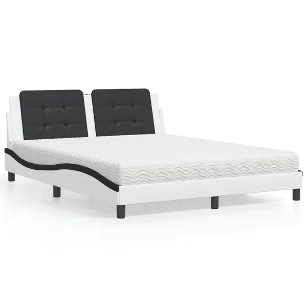 Lit avec matelas Zadar blanc et noir 160x200 cm similicuir