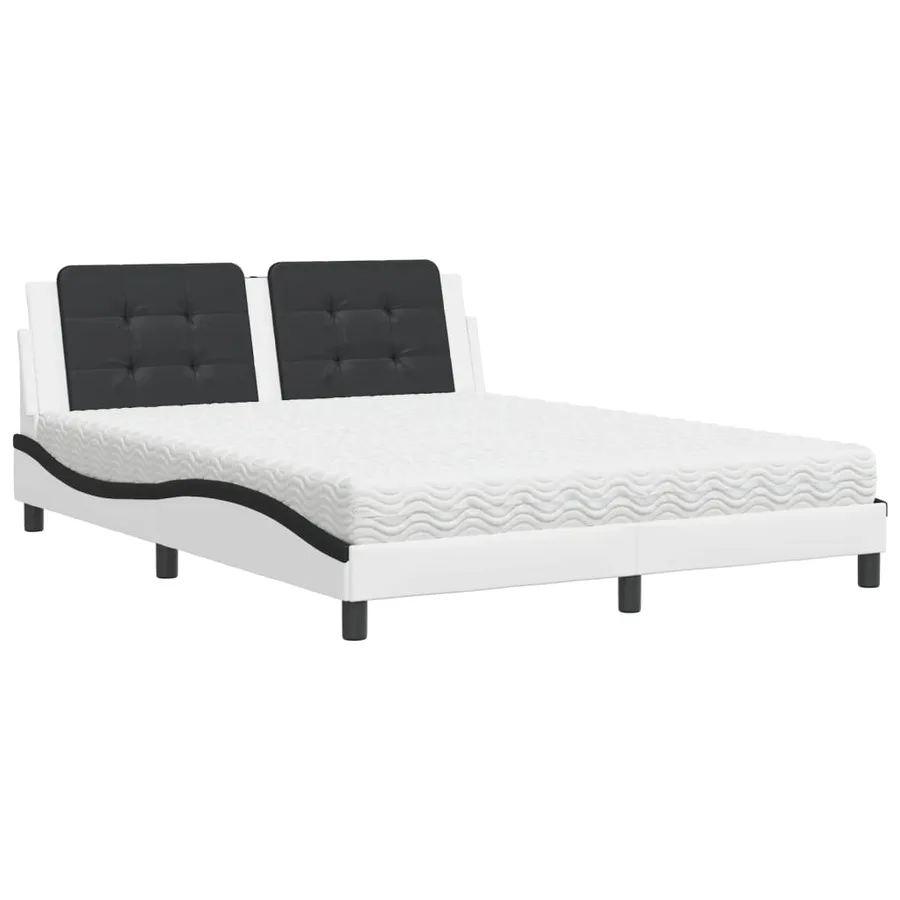 Lit avec matelas Zadar blanc et noir 160x200 cm similicuir - 2