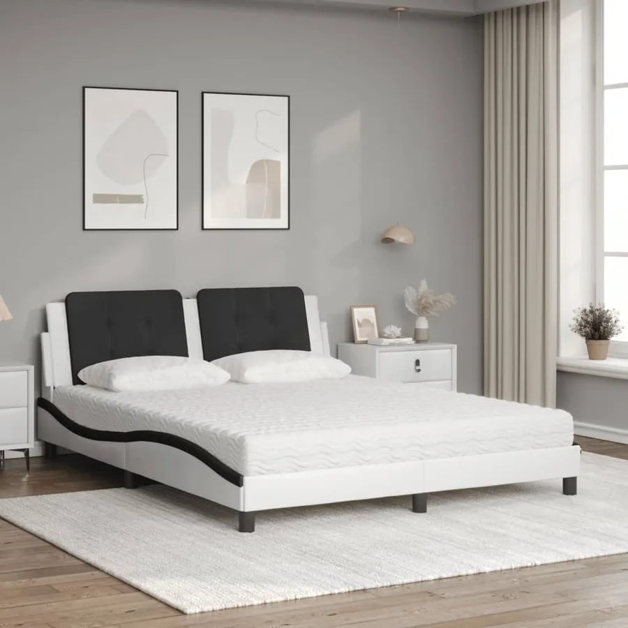 Lit avec matelas Zadar blanc et noir 160x200 cm similicuir - 3