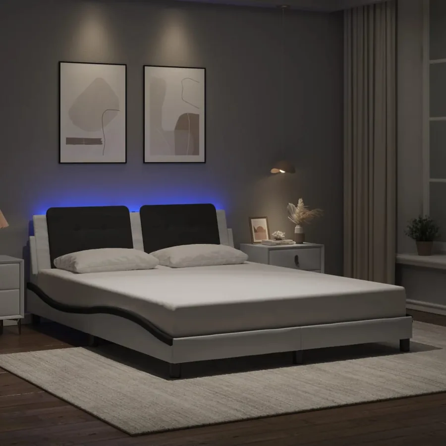 Cadre de lit avec LED sans matelas Zadar blanc et noir 160x200 cm