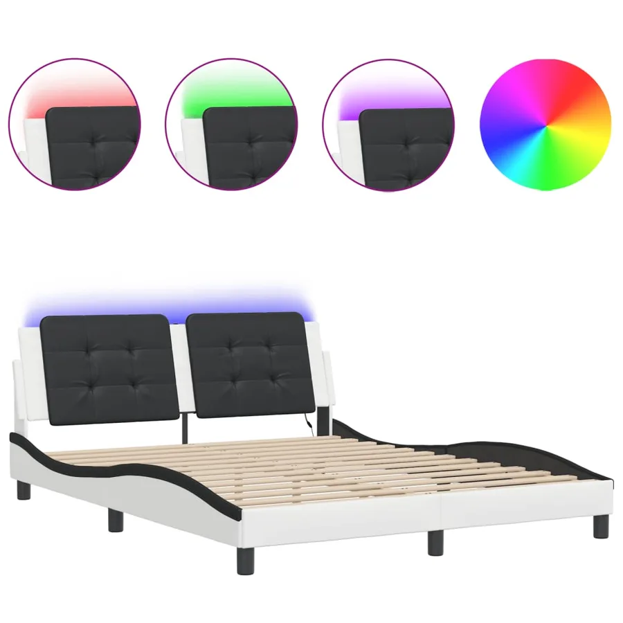 Cadre de lit avec LED sans matelas Zadar blanc et noir 160x200 cm - 2