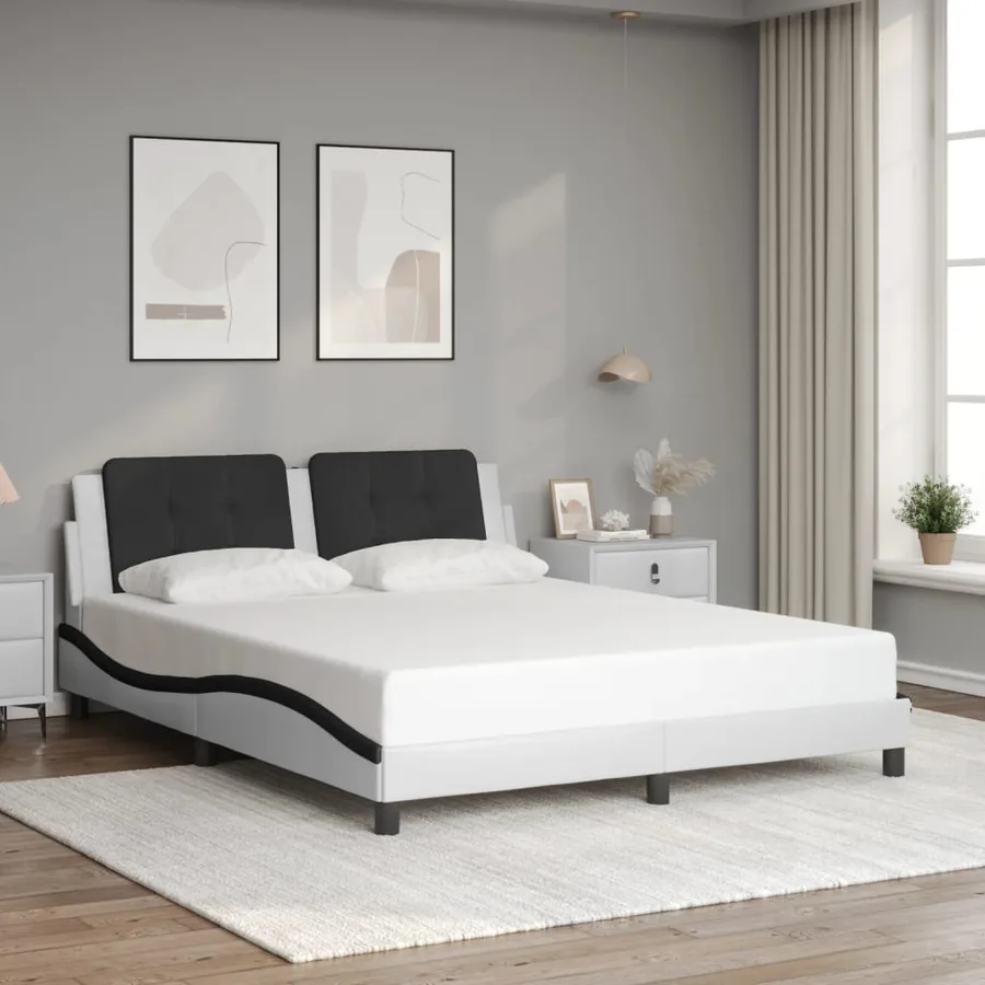 Cadre de lit avec LED sans matelas Zadar blanc et noir 160x200 cm - 4