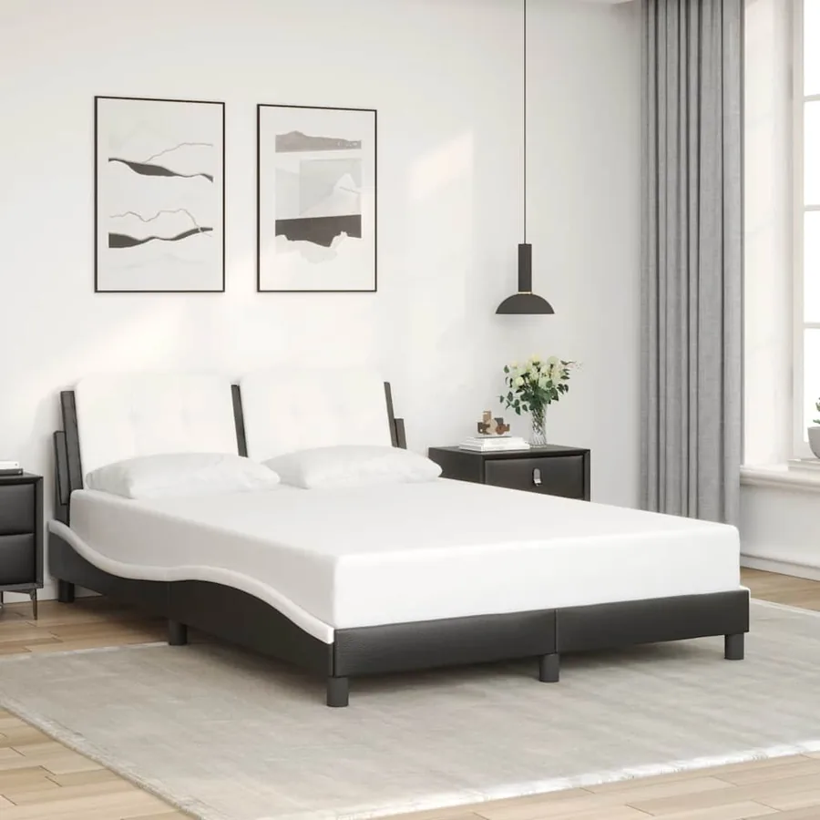 Cadre de lit sans matelas Zadar noir et blanc 140x200 cm similicuir