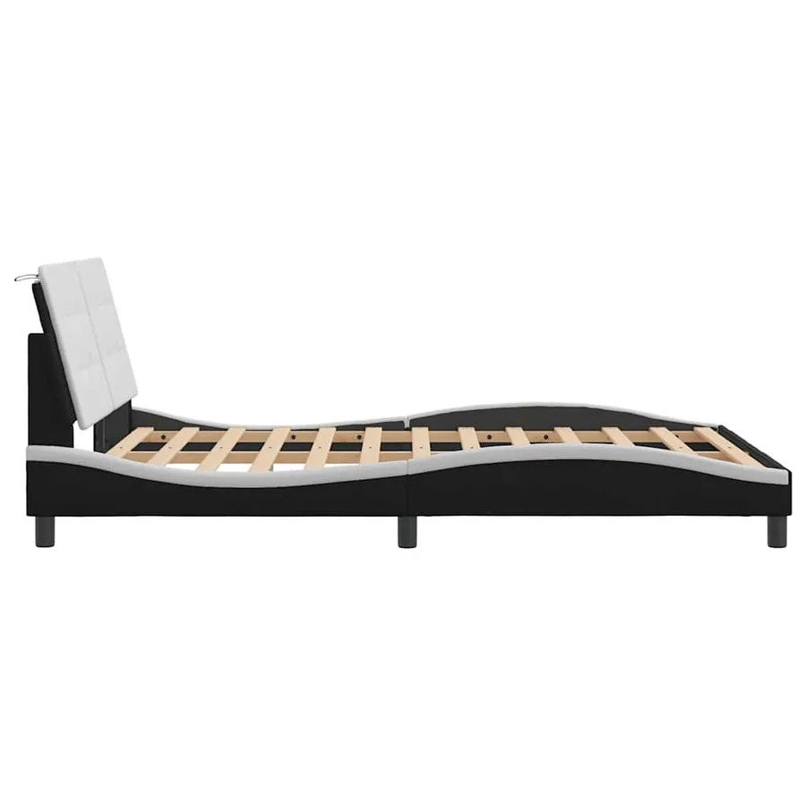 Cadre de lit sans matelas Zadar noir et blanc 140x200 cm similicuir - 5