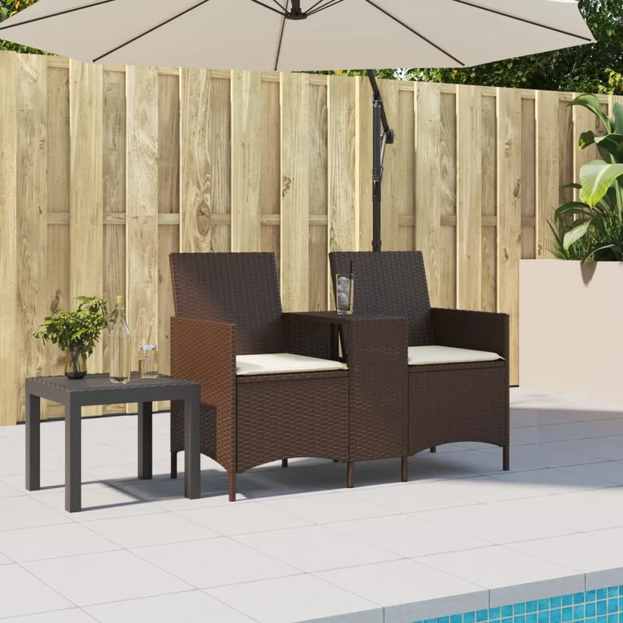 Canapé de jardin 2 places avec table et coussins résine tressée - 3