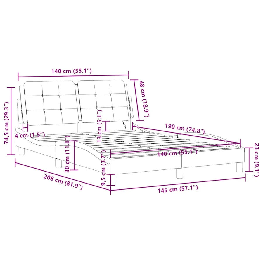 Cadre de lit sans matelas Zadar noir et blanc 140x190 cm similicuir - 13